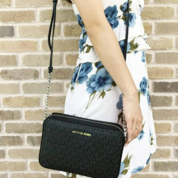 Michael Kors Jet Set Large East West Crossbody Black MK Signature - Picture 5 of 5